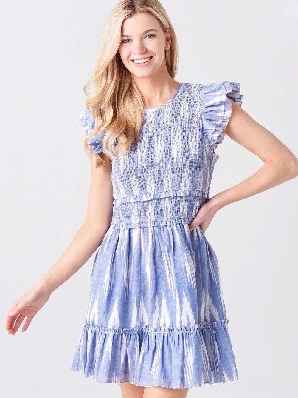NWT SAYLOR Zinnia Indigo Blue
Ruffle Ikat Mini Dress